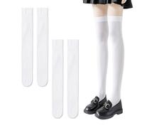 BEIBXHQQ 2 Pairs of Over-the-Knee Thigh Socks, White Stockings, Stockings, Student Socks, Sexy Stockings, Women's Socks, Jk Uniform Stockings, Suitable for School, Daily Wear, Parties (52 Cm)