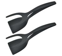 BEIBXHQQ 2-Piece Flipping Spatula, Kitchen Utensil Set, Cooking Spatula, Kitchen Non-Stick Accessories, 2-in-1 Flipper, Household Toast, Egg Roll Flipping Tool (Black)