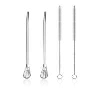 BEIBXHQQ 2 Piece Straw Spoon and 2 Piece Brush, Stainless Steel Straw Spoon, Multi-Purpose Straw, Stainless Steel Yerba Mate Cup, Tea Drinking Accessories, Filter Spoon, Suitable for Tea, Coffee, Juice