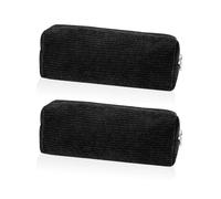 BEIBXHQQ 2 Pieces Black Pencil Case, Corduroy Pencil Case, Large Capacity Storage Bag, School Supplies, Simple Pencil Case, Suitable for School, Office, Travel