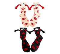 BEIBXHQQ 2 Pieces Couple Socks - Magnetic Hand-Holding Socks, Mid-Calf, Perfect for Parties, Valentine's Day, Birthdays (White, Black)
