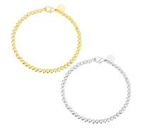 BEIBXHQQ 2 pieces of 4mm ball bracelets, fashionable silver bracelets, gold and silver bracelets, women's bracelets, ball bracelets, girls jewelry gifts, beaded bracelet accessories