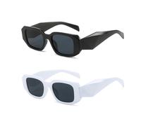 BEIBXHQQ 2 Pieces of Angular Cut Sunglasses, Rectangular Sunglasses, Irregular Sunglasses, Hip Hop Disco Glasses, 90s Retro Square Frames (Black, White)