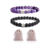 BEIBXHQQ 2 Pieces Of Crystal Bracelets, 2 Pieces Of Storage Bags, Amethyst Bracelets, Amethyst Jewelry, Gemstone Bracelets, Amethyst Natural Gemstones, Cat Bracelets Amethyst