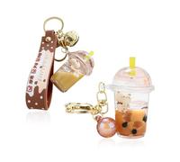 BEIBXHQQ 2 Pieces of Milk Tea Bear Keychains, Quicksand Key Pendants, Creative and Cute Keychains, Milk Tea Cup Keychains, For Bags, Keys, DIY Pendants