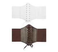 BEIBXHQQ 2 Pieces of Retro Wide Belts, Corset Belts, Wasp Wide Elastic Corsets, Body Shaping Straps with Wide Girdle, Women’s Elastic Wide Belts (White, Brown)