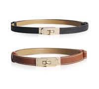 BEIBXHQQ 2 Pieces Women's Belts, Adjustable Belts, Leather Belts, Thin Belts for Women, Fashion Belts, Clothing Accessories for Dresses and Pants (Black, Camel)