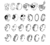 BEIBXHQQ 24 Vintage Rings, Silver Adjustable Unisex Punk Gothic Snake Stacking Rings