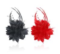 BEIBXHQQ 2pcs Fabric Rose Hair Clips, Flower Hair Accessories, Women's Feather Hair Clips, Fashion Party Hair Accessories (Black, Red, 10cm)