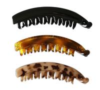 BEIBXHQQ 3 Pieces of Banana Hair Clips, Half-Moon Hair Clips, Ponytail Hair Clips, Simple Ponytail Clips, Colorful Banana Hair Clips, Non-slip Ponytail Clips (Black, Tortoise Shell, Cream Amber)