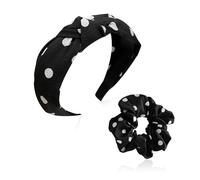 BEIBXHQQ Headband, Hair Tie, Rock Accessories, Women's Polka Dot Cross-Knot Headband, Black, 1 Set