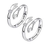 BEIBXHQQ Silver Women's Hug Ring Set - Adjustable Open Design for Friendship and Couples, Mother and Daughter - Diamond Jewelry