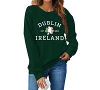 BEIDEFY St. Patrick's Day Sweatshirt Women Lucky Shamrock Long Sleeve Shirt Dublin Ireland Pullover Tops, Dark Green, XL