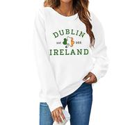 BEIDEFY St. Patrick's Day Sweatshirt Women Lucky Shamrock Long Sleeve Shirt Dublin Ireland Pullover Tops, White, Large