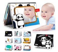 beiens Tummy Time Mirror Toys for Babies, Panda High Contrast Black and White Books, Touch and Feel Non-Toxic Crinkle Cloth Baby Books, Activity Development Floor Toys for Newborn/Infants 0-12 Months