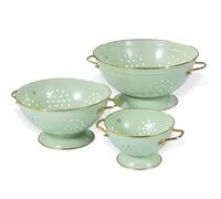 beifeier Colander for Kitchen- 1 & 3.5 & 5 Quart, Metal Colander Set with Handle and Base, Kitchen Essential Strainer for Draining Pasta Fruits Vegetables, Dishwasher Safe (Green)