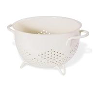 beifeier Metal Colander for Kitchen with Handle, 5 Quart Large Pasta Strainer, Kitchen Drain Basket with Three-Leg Base for Vegetable Fruit Berry (Cream)