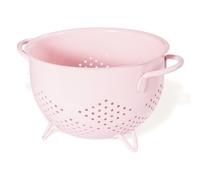 beifeier Metal Colander for Kitchen with Handle, 5 Quart Large Pasta Strainer, Kitchen Drain Basket with Three-Leg Base for Vegetable Fruit Berry (Pink)
