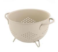 beifeier Metal Colander for Kitchen with Handle, 5 Quart Large Pasta Strainer, Kitchen Essential Basket with Three-Leg Base for Draining Vegetable Fruit Berry (SandYellow)