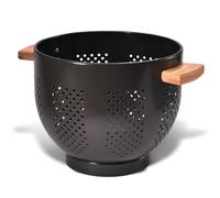 beifeier Metal Colander for Kitchen with Wooden Handle and Sturdy Base, 5.5 Quart Large Strainer for Draining Pasta Vegetable Fruit, Durable Kitchen Essentials (Light Black)