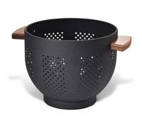beifeier Metal Colander for Kitchen with Wooden Handle and Sturdy Base, 5.5 Quart Large Strainer for Draining Pasta Vegetable Fruit, Durable Kitchen Essentials (Matte Black)