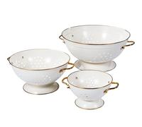 beifeier Metal Colander Set - 1 & 3.5 & 5 Quart, Colander for Kitchen with Handle and Base, Kitchen Essential Strainer for Draining Pasta Fruits Vegetables, Dishwasher Safe (Cream)