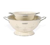 beifeier Metal Colander Set - 2 & 6 Quart, Colander for Kitchen with Handle and Base, Kitchen Essential Strainer for Draining Pasta Fruits Vegetables, Dishwasher Safe (Almond Cream)