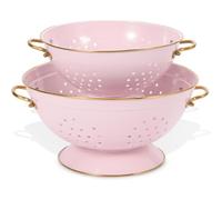 beifeier Metal Colander Set - 3.5 & 5 Quart, Colander for Kitchen with Handle and Base, Kitchen Essential Strainer for Draining Pasta Fruits Vegetables, Dishwasher Safe (Pink)