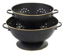 beifeier Metal Colander Set - 3.5 & 5 Quart, Colander with Gold Handle and Base, Dishwasher Safe, Kitchen Essential Strainer for Pasta Fruits Vegetables (MatteBlack)