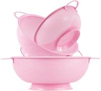 beifeier Stainless Steel Colander Set, 3-Piece Stackable Kitchen Strainer, 2/3/4.5 Quart, Fine Mesh Sieve Basket for Draining Pasta, Fruits, Vegetables, Rice, Dishwasher Safe (Pink)