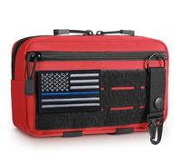 Beifeitu Tactical Outdoor Molle Admin Pouch Tool Utility Bag Horizontal Modular Pouches Include American USA Flag Patch and Keychain (Red)