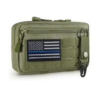 Beifeitu Tactical Outdoor Molle Admin Pouch Tool Utility Bag Horizontal Modular Pouches Include American USA Flag Patch and Keychain (Green)