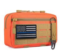 Beifeitu Tactical Outdoor Molle Admin Pouch Tool Utility Bag Horizontal Modular Pouches Include American USA Flag Patch and Keychain (Orange)