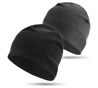 beifon 2 Pieces Fleece Sport Running Hats Winter Thermal Skull Cap Lightweight Windproof Cycling Beanie Cap for Jogging Skiing Snowboard Helmet Liner Caps for Men Women Adults Black+Gery