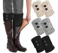 beifon 3 Pairs Womens Winter Warm Leg Warmers Soft Knitted Twist Boot Cuffs Toppers Socks Slouch Button Design Short Ankle Warmers for Girls Ladies Adults
