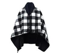 beifon Fleece Poncho Blanket Soft Warm Cosy Fluffy Shawl Wraps Winter Wearable Blanket Capes with Buttons Cover Up Plush Flannel Blanket Ponchos Cape for Women Men Ladies Home Gift(Black + White)