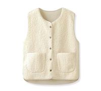 beifon Teddy Fleece Vest Women's Autumn Winter Warm Sleeveless Fur Vest Women's Plain V-Neck Buttons Fleece Vest Made of Teddy Fur, beige, M