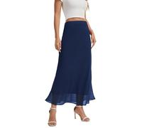 BEIGAI Skirt Women's Elegant Elastic Waist Maxi Skirt Long Chiffon Summer Skirt, navy, XXL