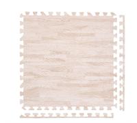 (Beige) 12 pcs 24x24" Interlocking Floor Mats 48sq.ft Waterproof Gym Flooring Wood Grain Puzzle Mats for Floor Exercise,