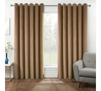 HOMESCAPES Beige Velvet Blackout Curtains 66" x 54" (168 x 137 cm) Eyelet Thermal Insulated Curtains with 100% Ultra Blackout 3 Pass Coating Fully Lined Readymade Curtains