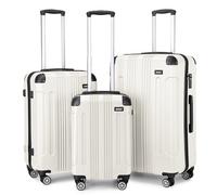 (Beige) 19+24+28 Inch 3 Pcs Hard Shell Suitcase Set ABS with 4 Wheels Spinner