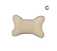 (Beige) 1pcs Universal Car Neck Pillows PVC Leather Breathable Mesh Auto Car Neck
