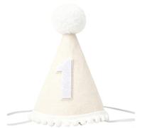 Beige 1st Birthday Hat for Babies, Felt Cone Cap with 2.0in Pom-Pom & Embroidery Patch, Adjustable Buckle Elastic Cord, First Birthday Hat, Sweet First Birthday Decorations for Party & Photoshoot
