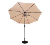 Beige 2.7m LED Tilt Parasol Umbrella With Concrete Base Garden Sun Shade Canopy Patio Outdoor UV Protection Winding Crank Adjustable 128 Solar Power Lights Cool White 8 Ribs Waterproof Rain Cover