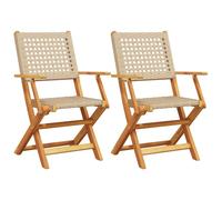 (beige, 2 pcs) vidaXL Garden Chairs Outdoor Dining Chair Solid Wood Acacia and Poly Rattan
