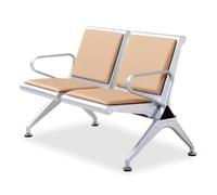 Beige 2-Seat PU Waiting Room Chairs - Comfortable Airport Reception Furniture with Armrests for Banks Hospitals and Offices - Stylish Seating for Public Areas