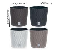 B2C Round Planter Plant Flower Pot Outdoor Garden Weatherproof with Insert Rattan Look Plastic Indoor Outdoor Patio Home Decor (Beige, 20cm - 4 Litres)