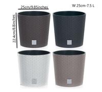 (Beige, 25cm - 7.5 Litres) Round Planter Plant Flower Pot Outdoor Garden Weatherproof with Insert Rattan