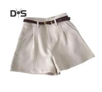 (beige, 2XL) Women Suit Shorts High Waist Zipper Fly Solid Color Casual Suit Shorts with Pockets Versatile Summer Shorts