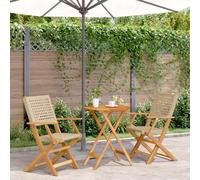 Beige 3-Piece Bistro Set - Poly Rattan & Solid Wood Small Table & High Back Chairs Stylish Indoor/Outdoor Fur for Garden Deck Balcony & Patio Decor